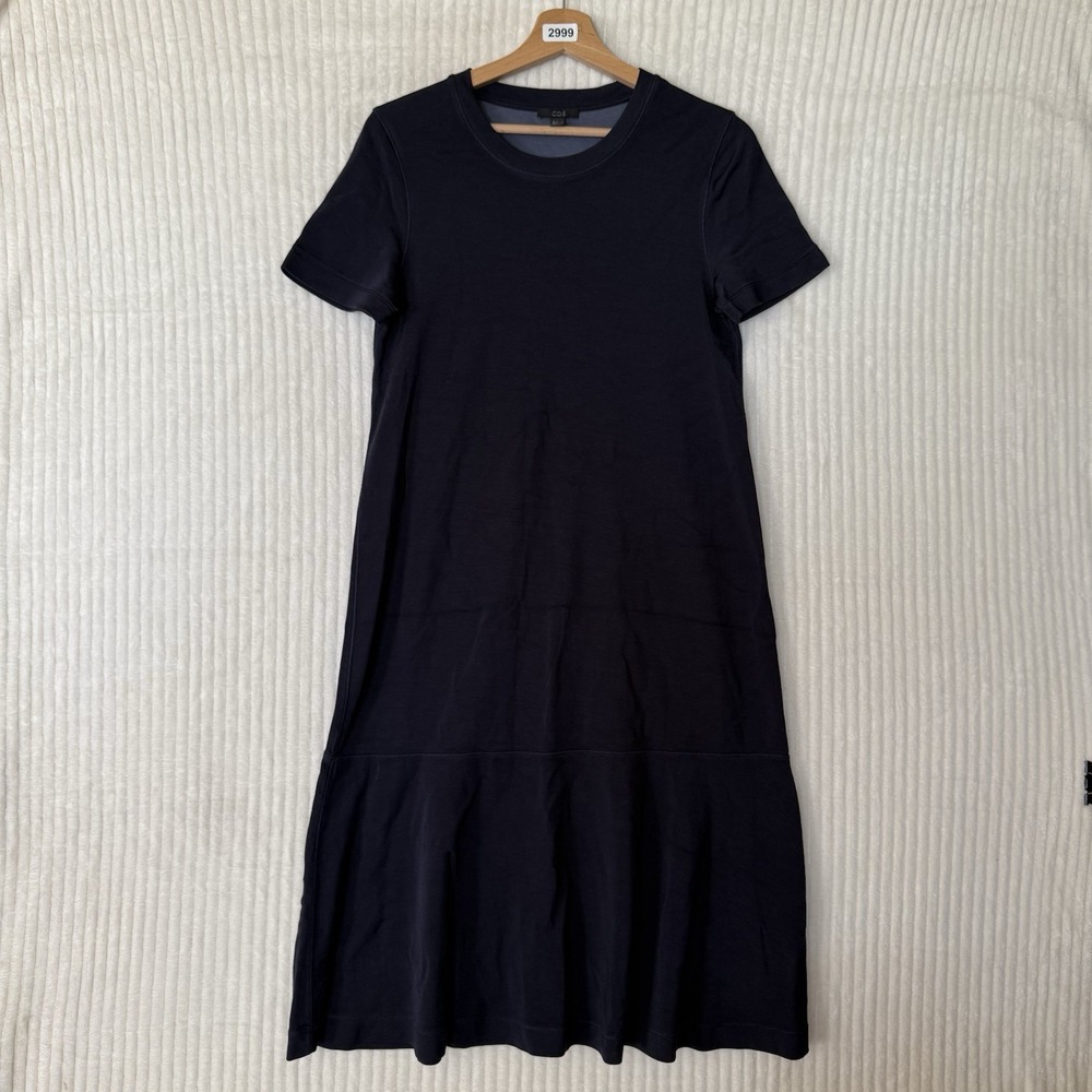 COS Shift T-Shirt Dress Womens Sz S Navy Blue Layered Crew Short Sleeve
